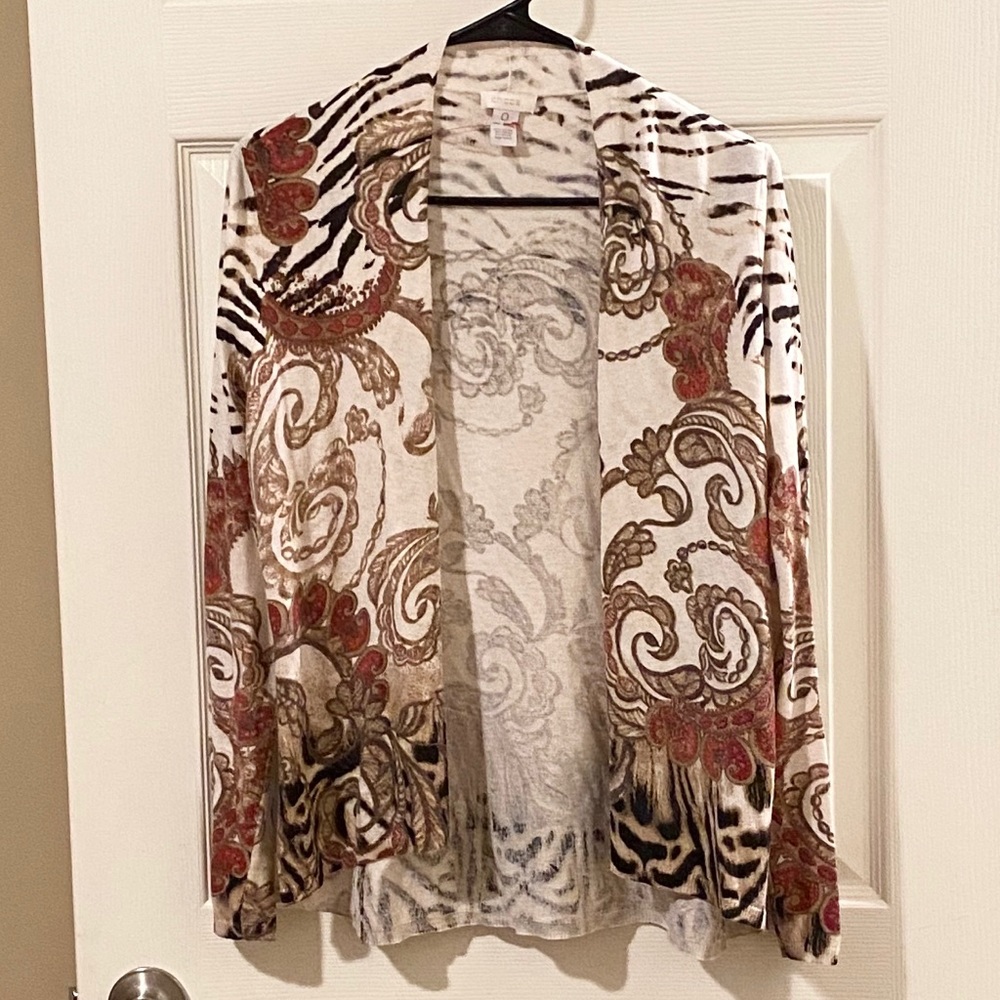 Chico’s Paisley Animal Print Open Cardigan Sweater